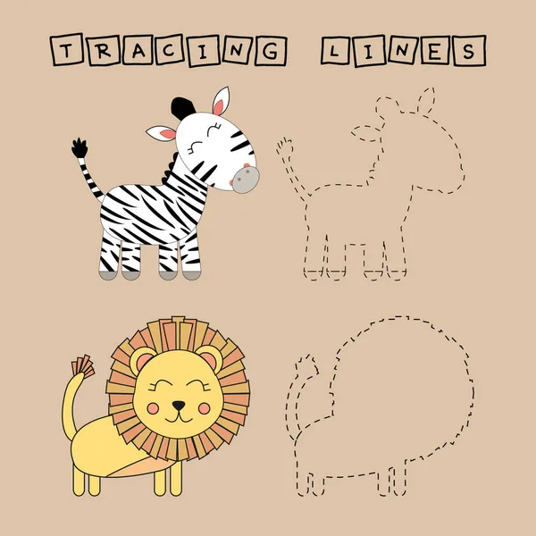 开展儿童活动 追踪可爱的狮子狗和斑马的踪迹 儿童逻辑游戏 — 图库照片