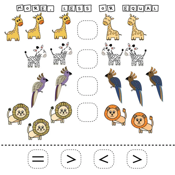 Developing Activities Children Compare Which More Giraffes Parrots Zebras Lions — Stock Photo, Image