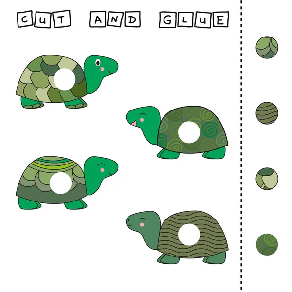Developing Activity Children Task Cut Glue Piece Colorful Cute Turtles — Stock Photo, Image