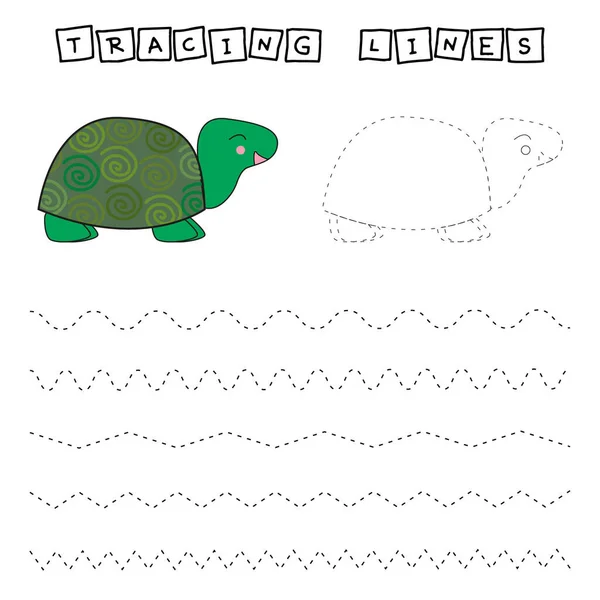 Tracing Lines Game Funny Turtles Worksheet Preschool Kids Kids Activity — Stock Photo, Image