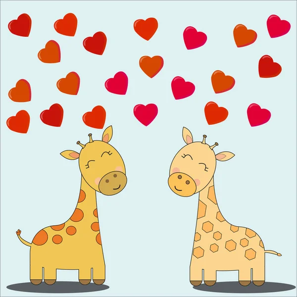 Милые Любящие Жирафы Смотрят Друг Друга Сердца Летают Над Ними — стоковое фото