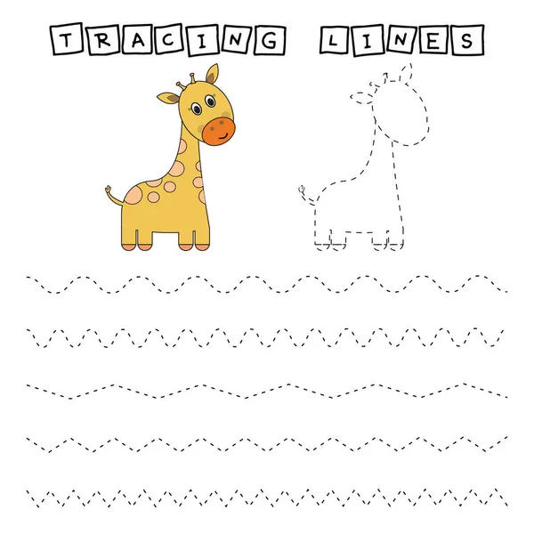 Vyvíjení Aktivity Pro Děti Sledování Linií Roztomilých Žiraf Logická Hra — Stock fotografie