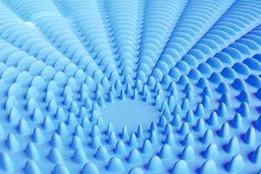 Mavi tümseklerin üç boyutlu çizimi. Tek renkli arka planda bir dizi sivilce, desen. Geometrik arkaplan