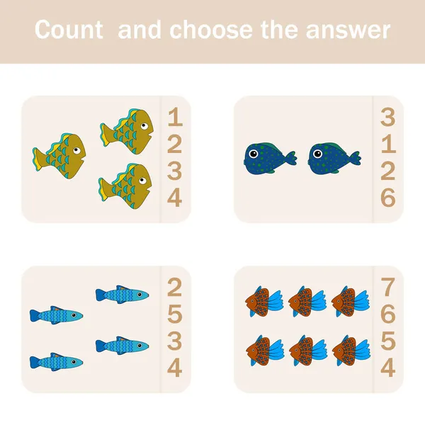 Πόσοι Καταμέτρηση Παιχνίδι Αστεία Ψάρια Φύλλο Προσχολικής Αγωγής Φύλλο Δραστηριότητας — Φωτογραφία Αρχείου