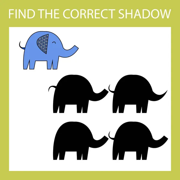 Find Pair Shadow Game Funny Elephants Worksheet Preschool Kids Kids — Stock Photo, Image