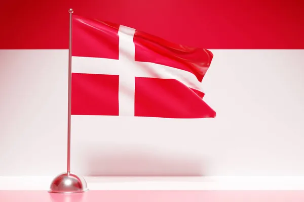 Ilustración Bandera Nacional Dinamarca Asta Bandera Metal Ondeando —  Fotos de Stock