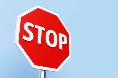 Gri arkaplanda 3D çizim kırmızı tabela. Yol trafik kontrolü.