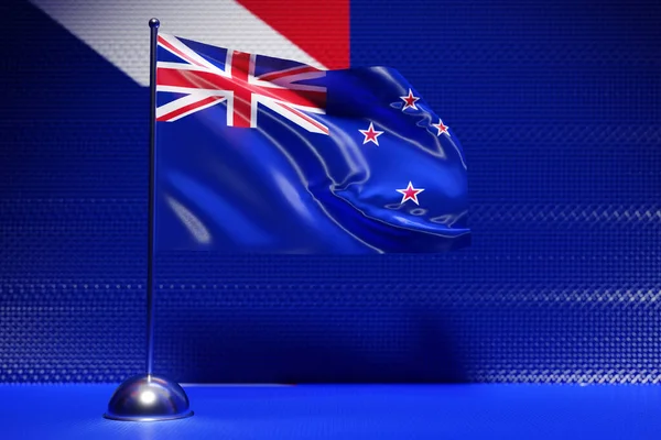 金属製の旗竿にニュージーランド国旗がなびく3Dイラスト 国のシンボル — ストック写真