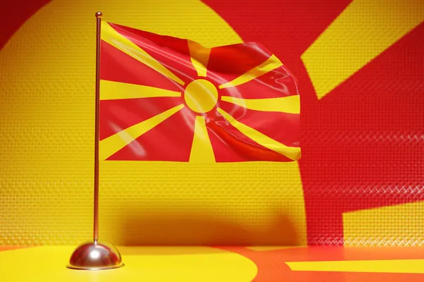 Ilustração Bandeira Nacional Macedônia Mastro Bandeira Metal Batendo Símbolo País — Fotografia de Stock