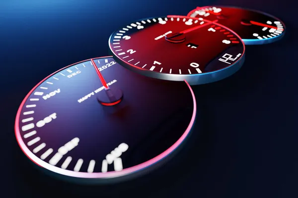 Illustration Close Black Speedometer Cutoffs 2022 Calendar Months Concept New — Stock Photo, Image