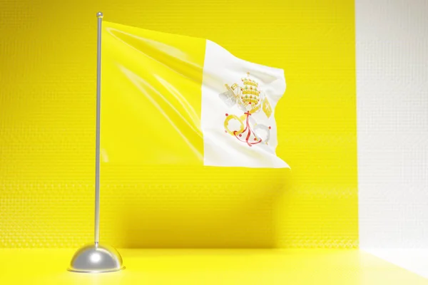 Illustrazione Della Bandiera Nazionale Del Vaticano Pennone Metallo Che Sventola — Foto Stock