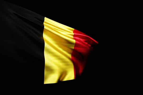 Illustration National Flag Belgium Metal Flagpole Fluttering Black Isolated Background — Stock Photo, Image