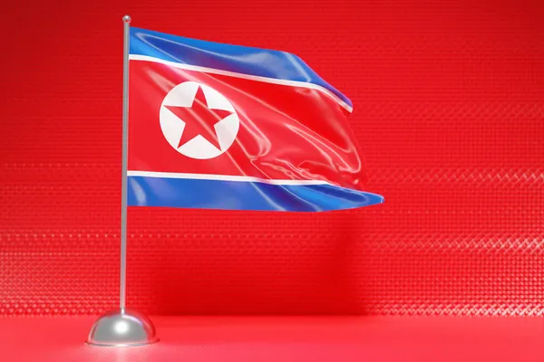 Απεικόνιση Της Εθνικής Σημαίας Της Βόρειας Κορέας Μεταλλικό Κοντάρι Που — Φωτογραφία Αρχείου