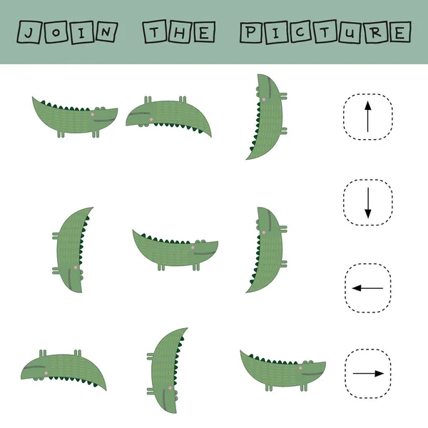 Match Rajzfilm Krokodilok Irányok Fel Bal Jobb Oktatási Játék Gyerekeknek — Stock Fotó