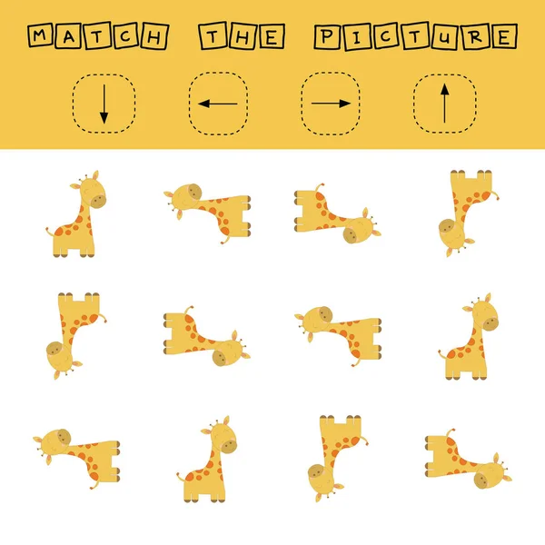 Match Pictures Animal Giraffes Directions Left Right Printable Worksheet Flashcards — Stock Photo, Image