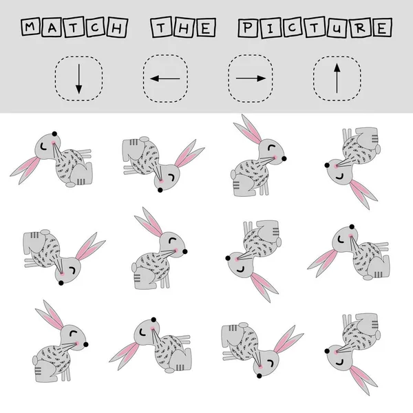 Match Pictures Animal Rabbits Directions Left Right Printable Worksheet Flashcards — Stock Photo, Image