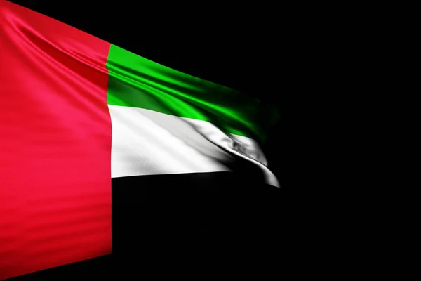 Иллюстрация Национального Флага Объединенных Арабских Эмиратов Металлическом Флагштоке Развевающемся Черном — стоковое фото