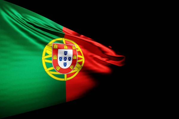 Ilustración Bandera Nacional Portugal Sobre Asta Bandera Metálica Ondeando Sobre —  Fotos de Stock