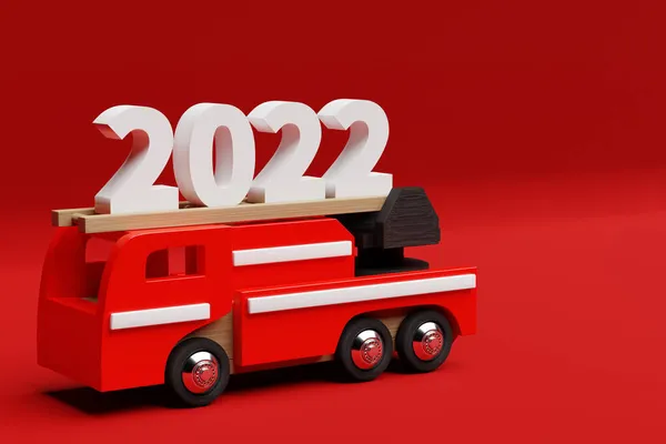 Ілюстрація Моделі Дитячої Іграшкової Пожежної Машини Містить Напис 2022 Року — стокове фото