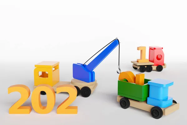 Renderização Data Ano Novo 2022 Caminhão Brinquedos Para Crianças Imagem — Fotografia de Stock