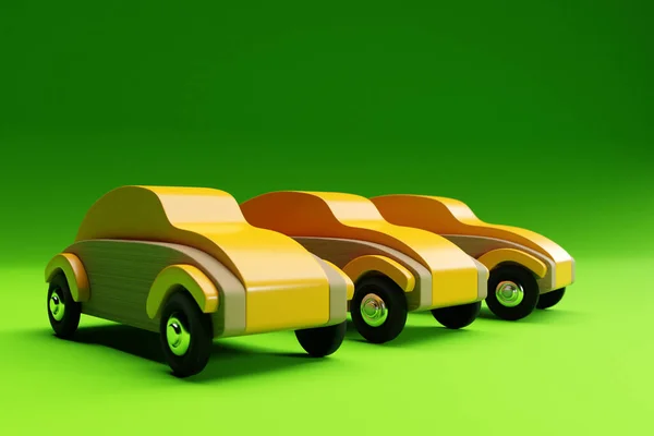 Yeşil Izole Edilmiş Arka Planda Klasik Arabalarla Boyutlu Illüstrasyon Ebeveynler — Stok fotoğraf