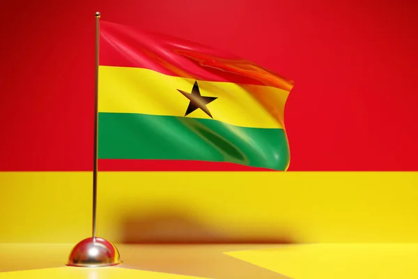 Illustration Der Nationalflagge Ghanas Auf Einem Fahnenmast Aus Metall Der — Stockfoto
