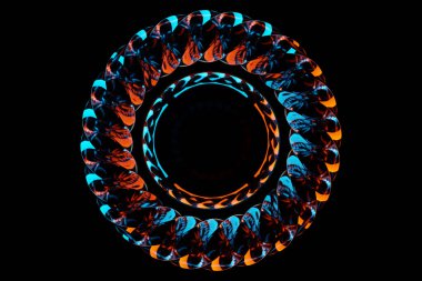 3D renging parlayan neon yuvarlak fraktal, portal üzerinde siyah izole arkaplan