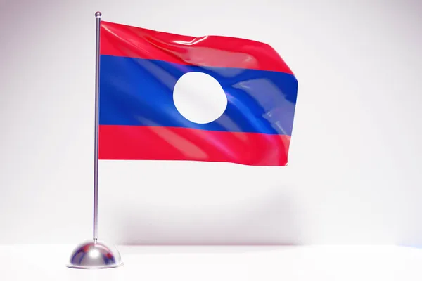 Illustration Der Nationalflagge Von Laos Auf Einem Fahnenmast Aus Metall — Stockfoto