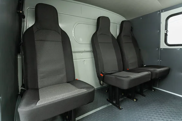 2021年10月24日 Uaz Van Clean Car Interior Black Back Seats Head — 图库照片