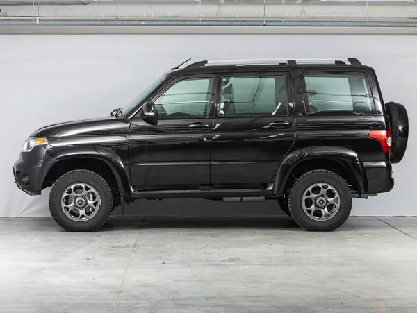 Novosibirsk Rússia Outubro 2021 Preto Uaz Patriot Vista Lateral Suv — Fotografia de Stock