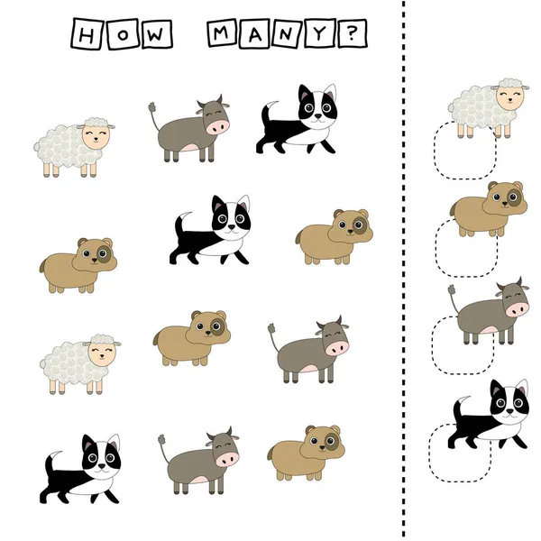 Zählspiel Für Vorschulkinder Zählen Sie Wie Viele Schafe Hunde Hamsterstersterne — Stockfoto