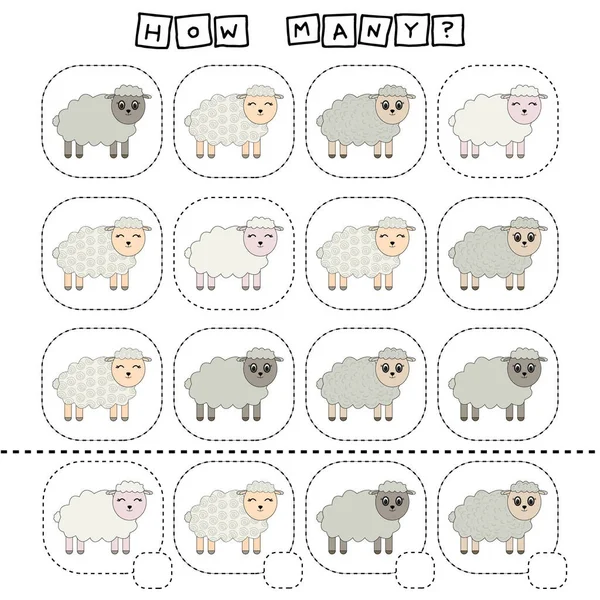 How Many Sheeps Math Kids Activity Sheet Counting Educational Children — Stock Photo, Image