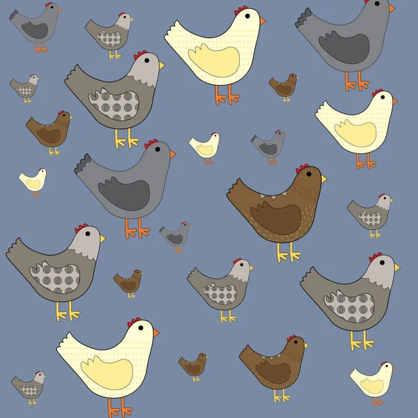 Chickens Pattern Blue Background Cute Animals — Stock Photo, Image