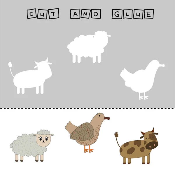 Worksheet Vector Design Task Cut Glue Piece Colorful Sheep Duck — Stock Photo, Image