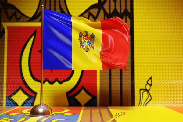 Illustration National Flag Moldova Metal Flagpole Fluttering Country Symbol — Stock Photo, Image