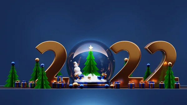 Ілюстрація Мультфільму Щасливий Новий Рік 2022 Вітальна Листівка Новорічний Сніговик — стокове фото