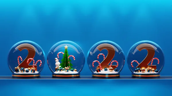 Huge Amount Next Year 2022 Snow Globe Green Christmas Trees — Stock Photo, Image