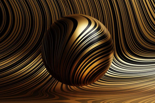 Ilustración Una Bola Metal Dorado Con Muchas Caras Cristales Dispersos — Foto de Stock