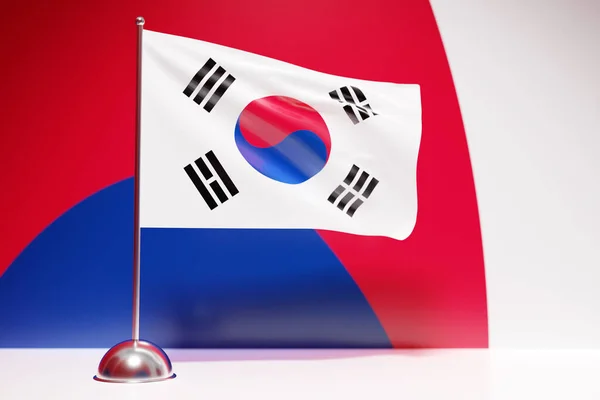 Ilustrace Národní Vlajky Jižní Koreje Kovovém Vlajkovém Stožáru Vlající — Stock fotografie
