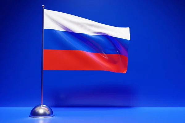 Illustration Rysslands Nationella Flagga Metallflaggstång Som Fladdrar — Stockfoto