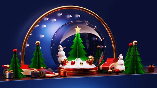 Ilustrace Vánoční Sněhové Koule Vánoční Stromeček Sněhulák Dárky Vánoční Stromeček — Stock fotografie