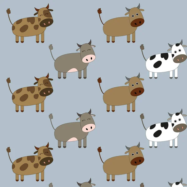 カラフルな牛を描いたパターン カード カバーに使用できます 青い背景にかわいい動物 — ストック写真