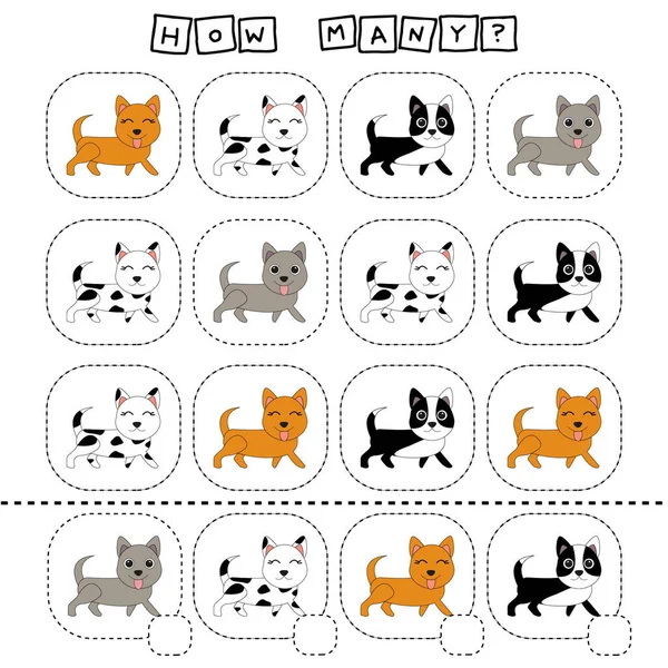 How Many Dogs Math Kids Activity Sheet Counting Educational Children — Stock Photo, Image