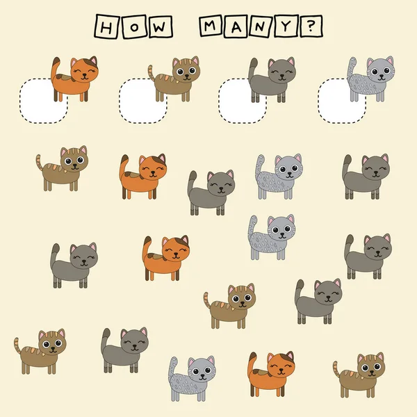 How Many Counting Game Funny Cats Worksheet Preschool Kids Kids — Stock Photo, Image