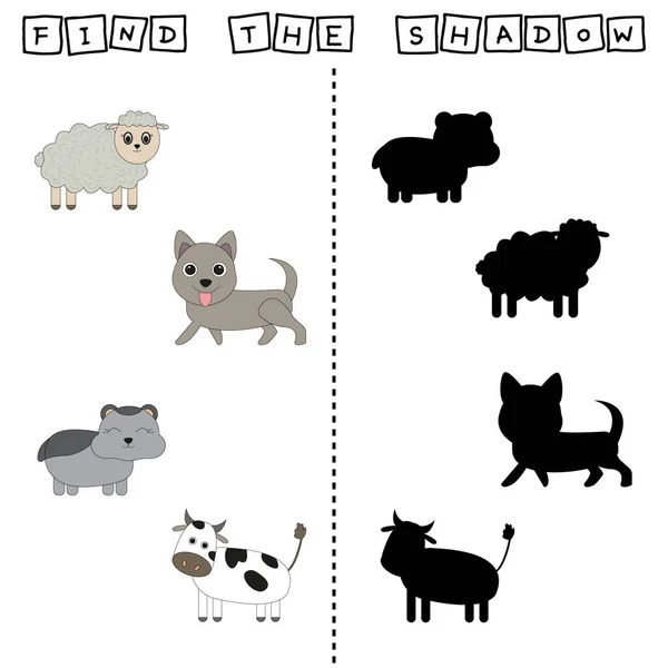 Find Pair Shadow Game Funny Sheep Dog Hamster Cow Worksheet — Stock Photo, Image