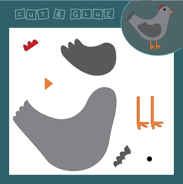 Kinder Papierpuzzle Mit Einem Haustier Huhn Babyerziehung Cut Paste Applikation — Stockfoto