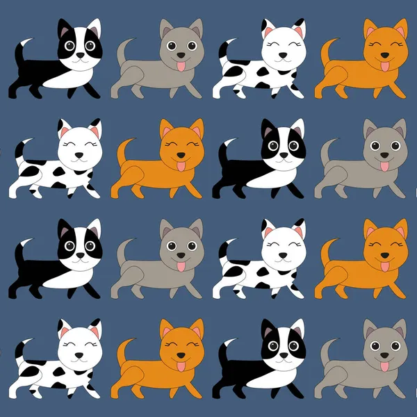 Dogs Pattern Blue Background Cute Animals — Stock Photo, Image