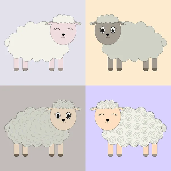 Állítsa Vektor Barna Aranyos Bárányok Bézs Elszigetelt Háttér Állatkészlet — Stock Fotó