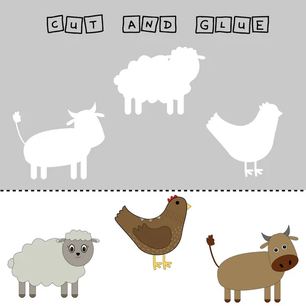 子供のための活動を開発し タスクは カラフルなかわいい羊 牛の作品をカットし 接着することです 子供のためのロジックゲーム — ストック写真
