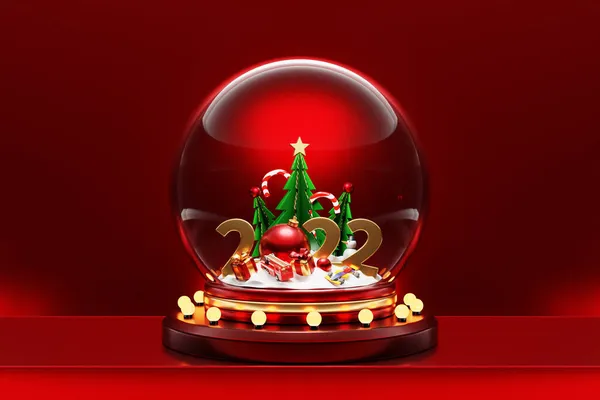 Illusztráció Egy Üveg Hógömb Egy Karácsonyfa Ajándékok Hóember Alatt Mágikus — Stock Fotó